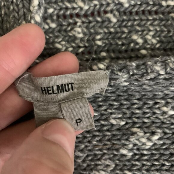Helmut Lang Knit Sweater Gray Linen Blend Deep V Hem Detail Pullover P - Picture 3 of 5